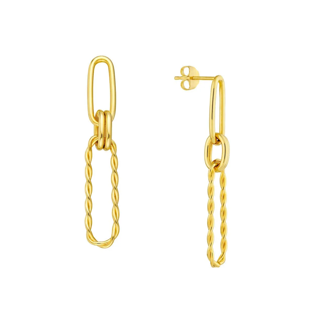 14K Yellow Gold Polished and Twist Paper Clip Earrings