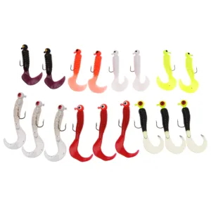 17pcs/set Fishing Lure Lead Jig Head Hook Grub Worm Soft Baits Shads Silicone Fishing Tackle Artificial Bait Lure Fishing Lures