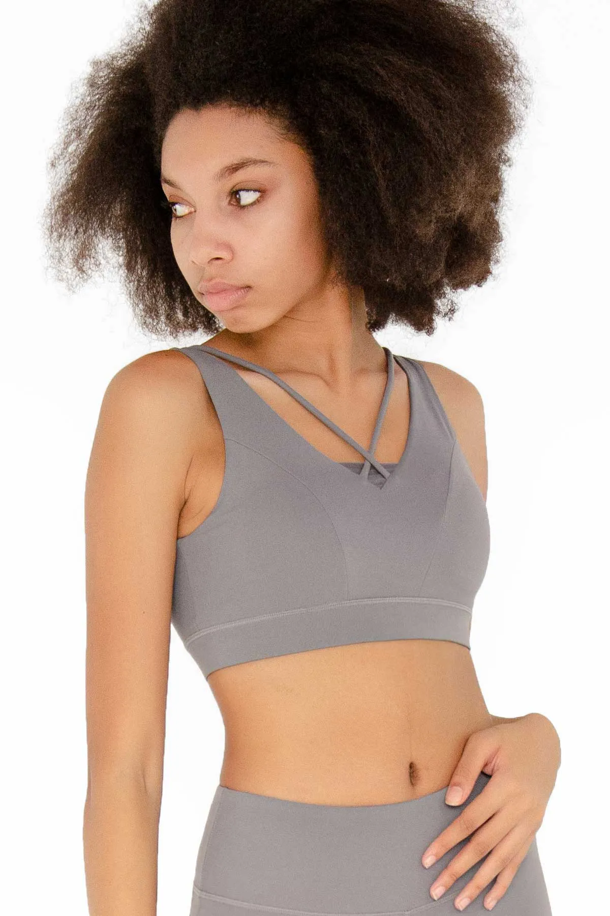 4 for $54 - Silver Grey Kelly Strappy Open-Back Padded Sports Bra - Women