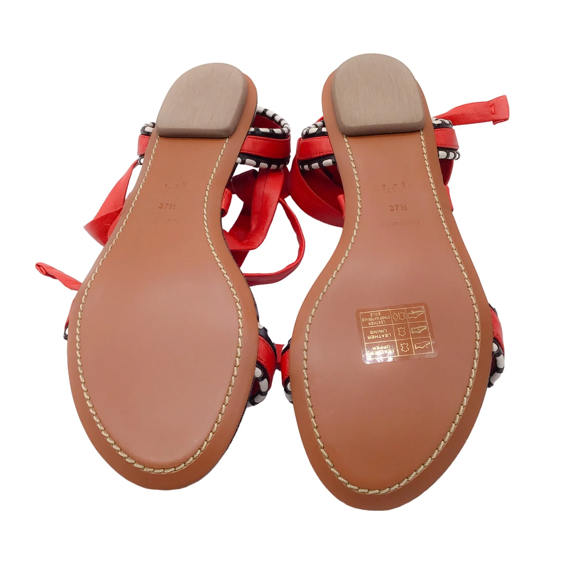 Alaia Red / Black Mon Coeur Leather Ankle Wrap Flat Sandals