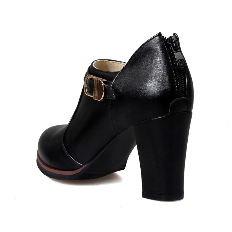 Ankle Boots Square High Heels Round Toe