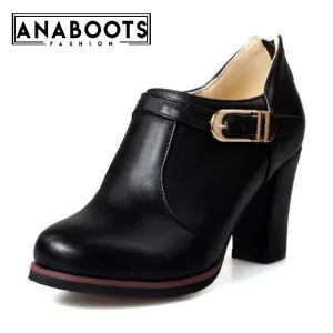 Ankle Boots Square High Heels Round Toe