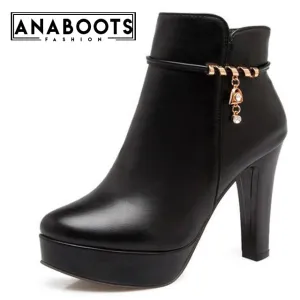 Ankle Zip Up Office Lady High Heels Boots