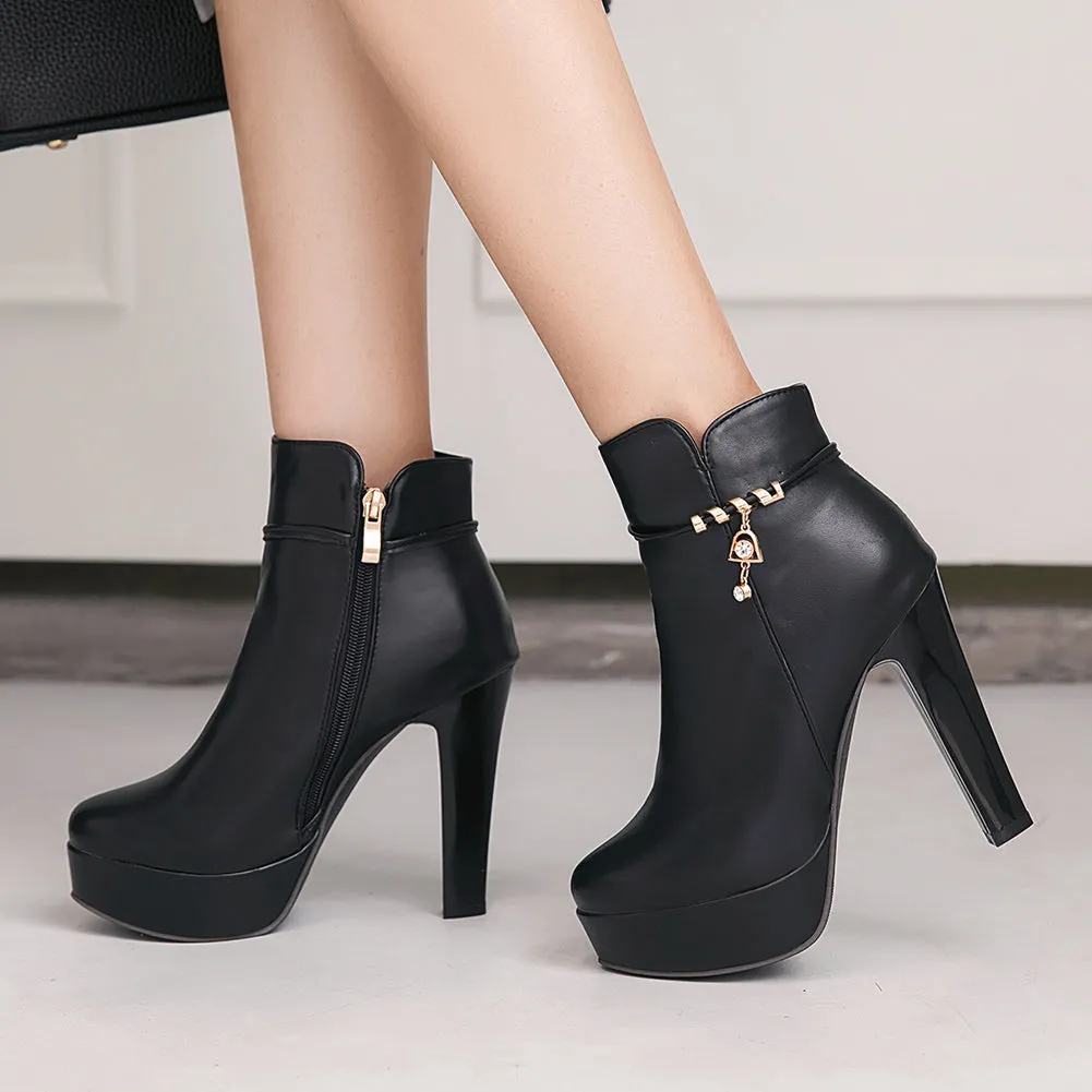 Ankle Zip Up Office Lady High Heels Boots