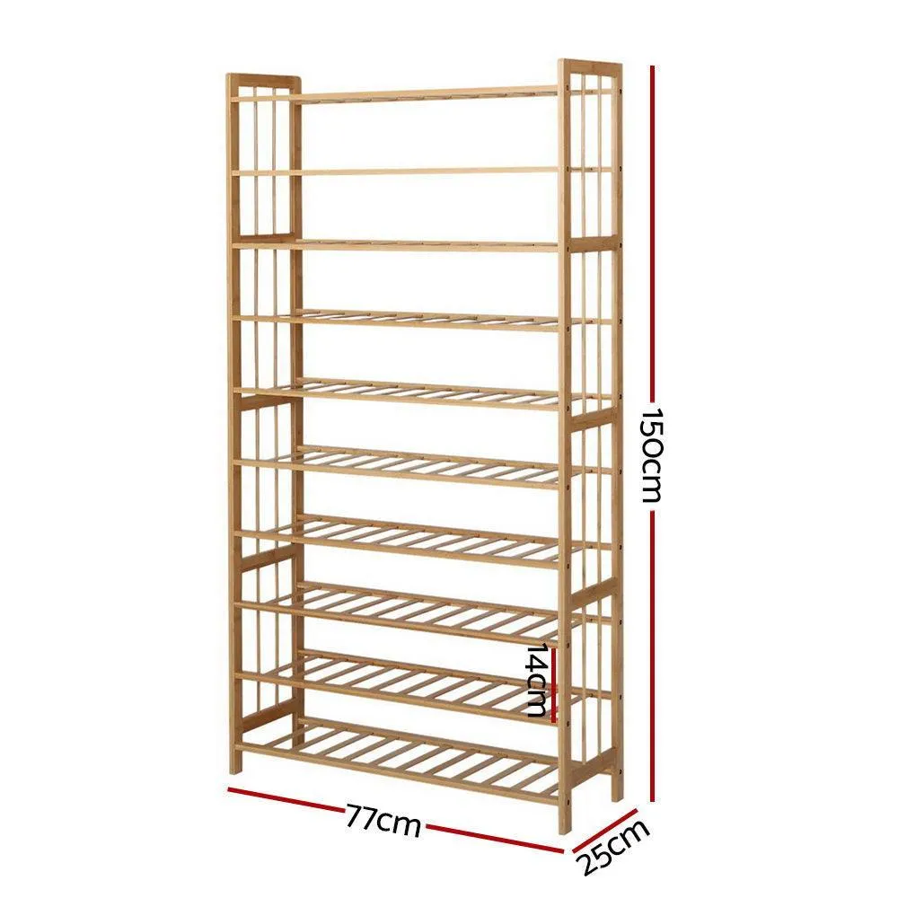 Artiss 10-Tier Bamboo Shoe Rack Wooden Shelf Stand Storage Organizer