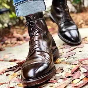 Bespoke Brown Leather Ankle Cap Toe Lace Up Oxford Men's Boot