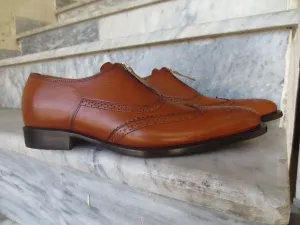 Bespoke Tan Leather Wing Tip Zip Up Shoes for Men's