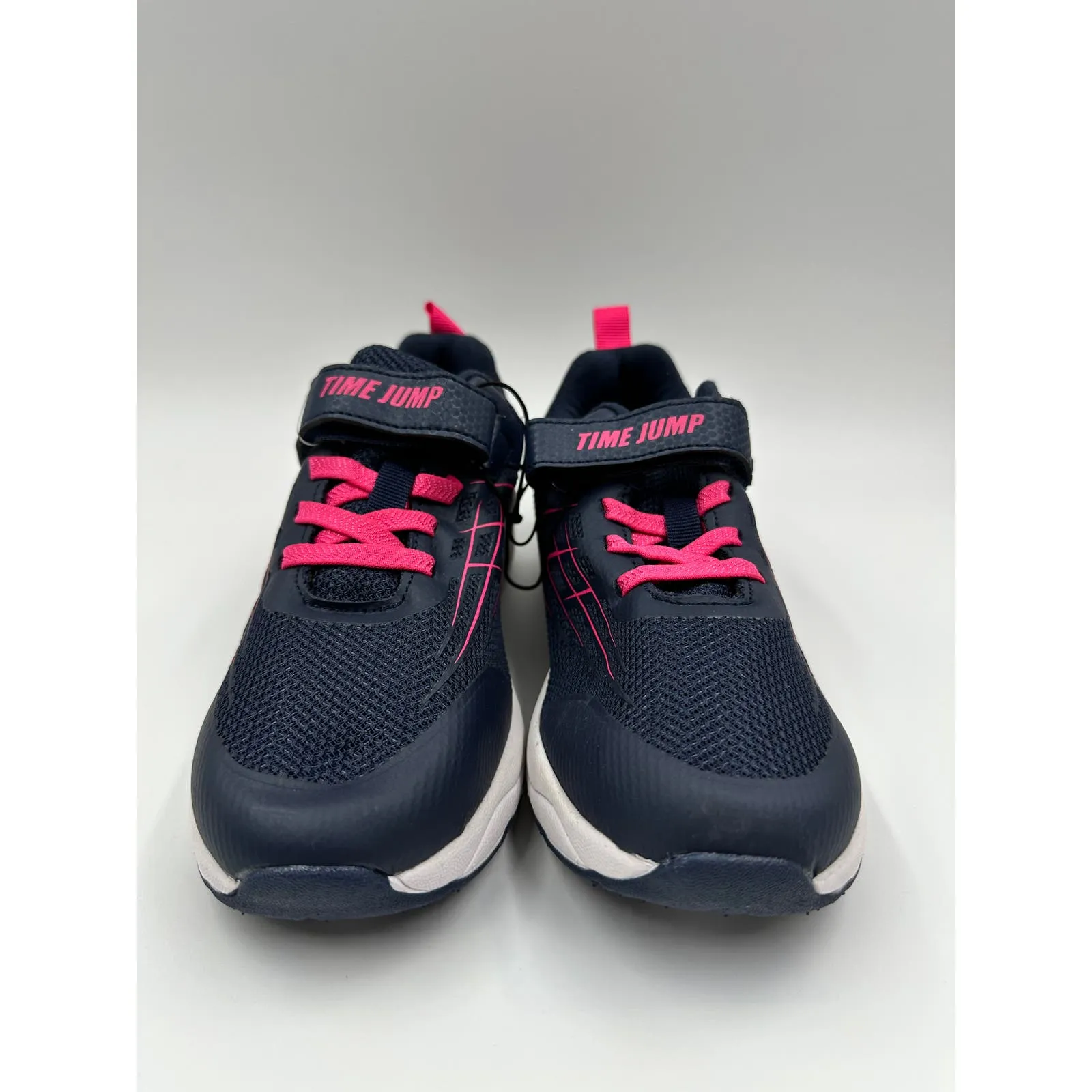 Big Kids Size 4, Blue Sneakers with Straps with Pink Laces, and Accents