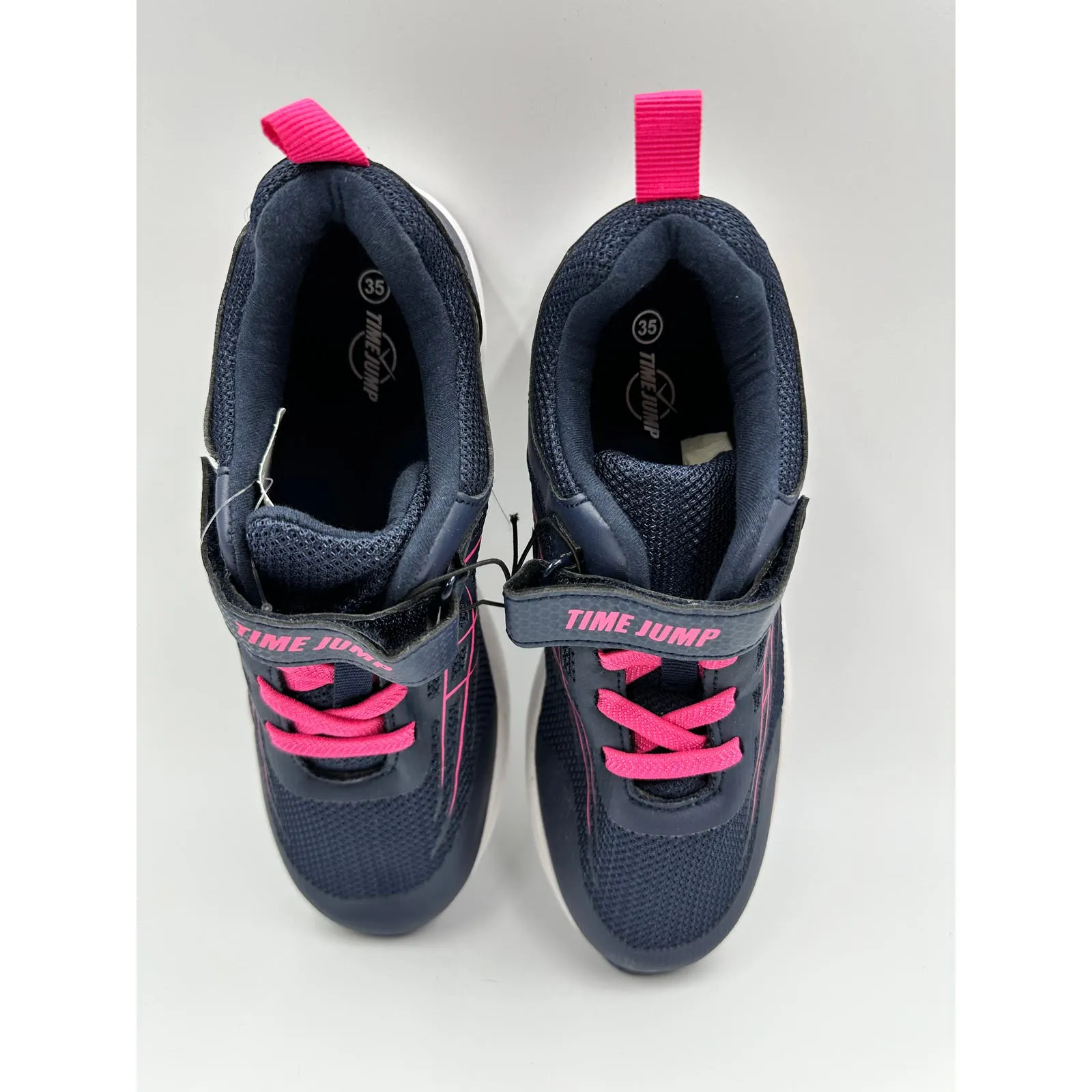 Big Kids Size 4, Blue Sneakers with Straps with Pink Laces, and Accents