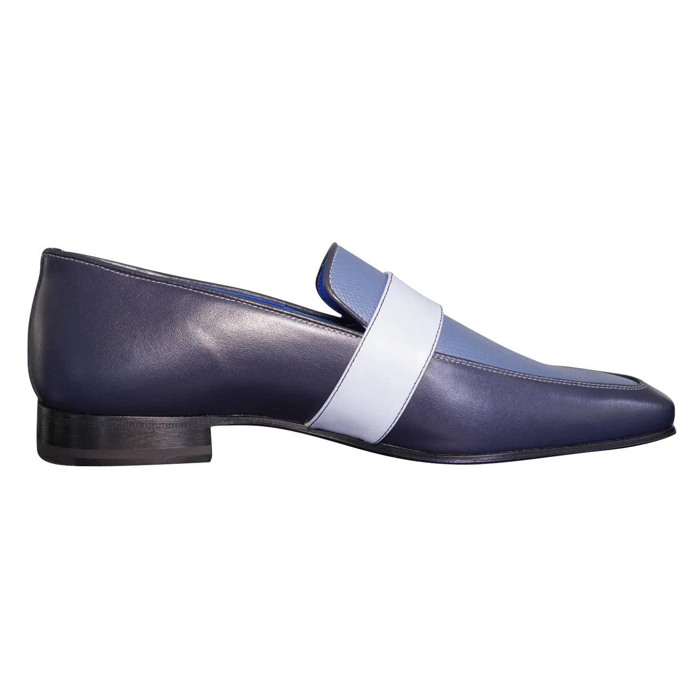 Blu Maya Leather Monk Strap loafer With Silver Buckle