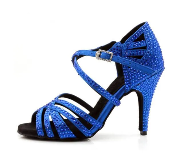 Blue Rhinestone Ballroom Dance Shoes Latin Salsa Dance Shoes