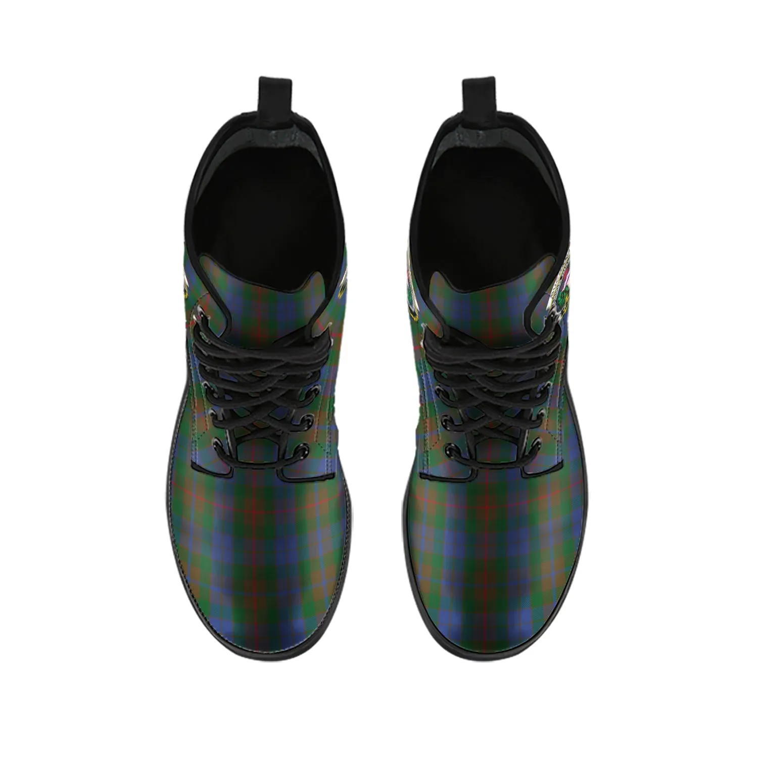 Buchanan Hunting Tartan Leather Boots with Family Crest