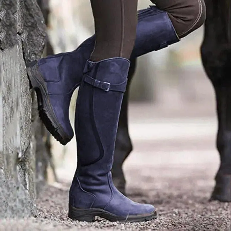 Casual Gladiator Boots - Knee-High PU Boots with Square Heel