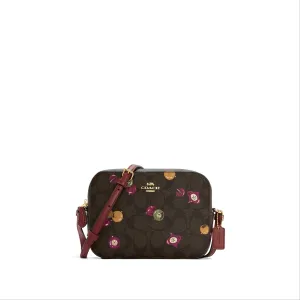 Coach Women's Brown Black Multi Mini Camera Bag In Signature Canvas With Ornament Print