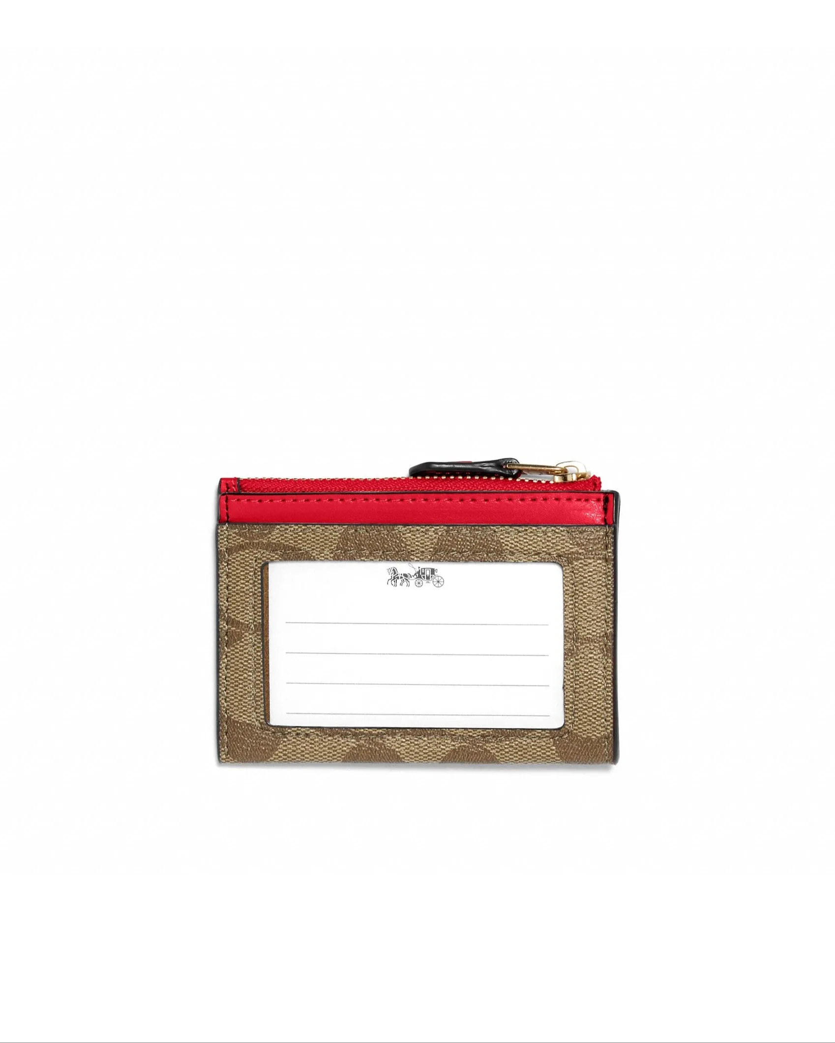 Coach Women's Khaki & Electric Red Mini Skinny Id Case In Signature Canvas