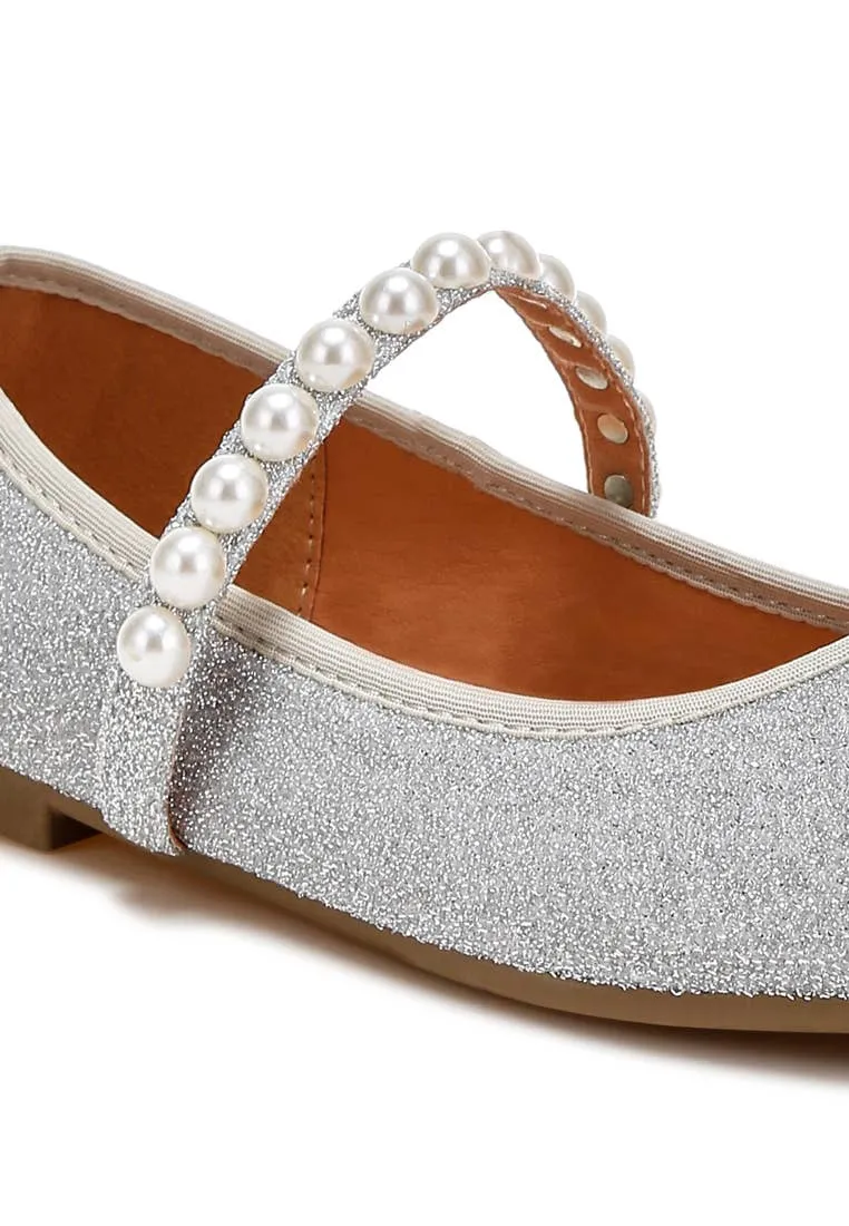 Corphee Pearl Strapped Glitter Ballerinas