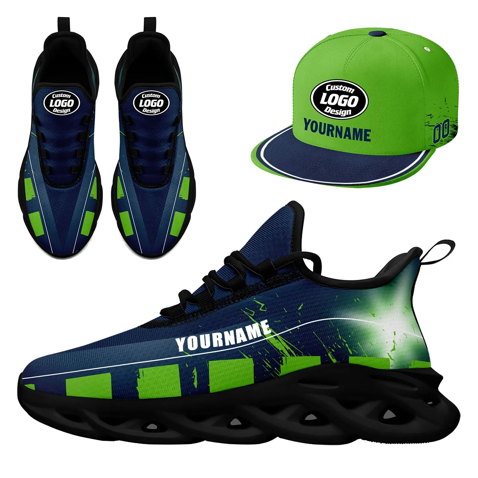 Custom Blue Green Seattle MaxSoul Shoes and Hat Combo Offer Personalized Combo ZH-D020264-27