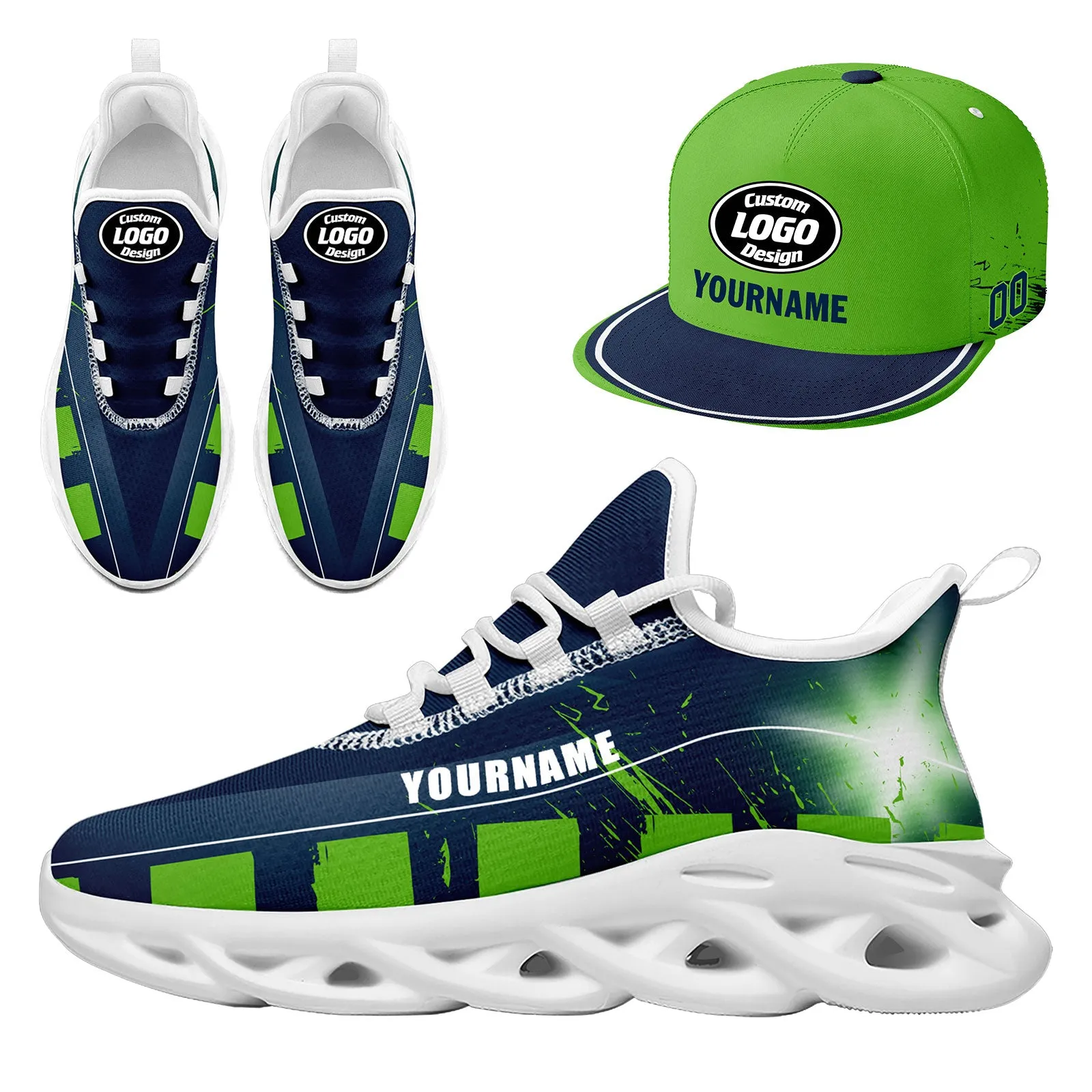 Custom Blue Green Seattle MaxSoul Shoes and Hat Combo Offer Personalized Combo ZH-D020264-27