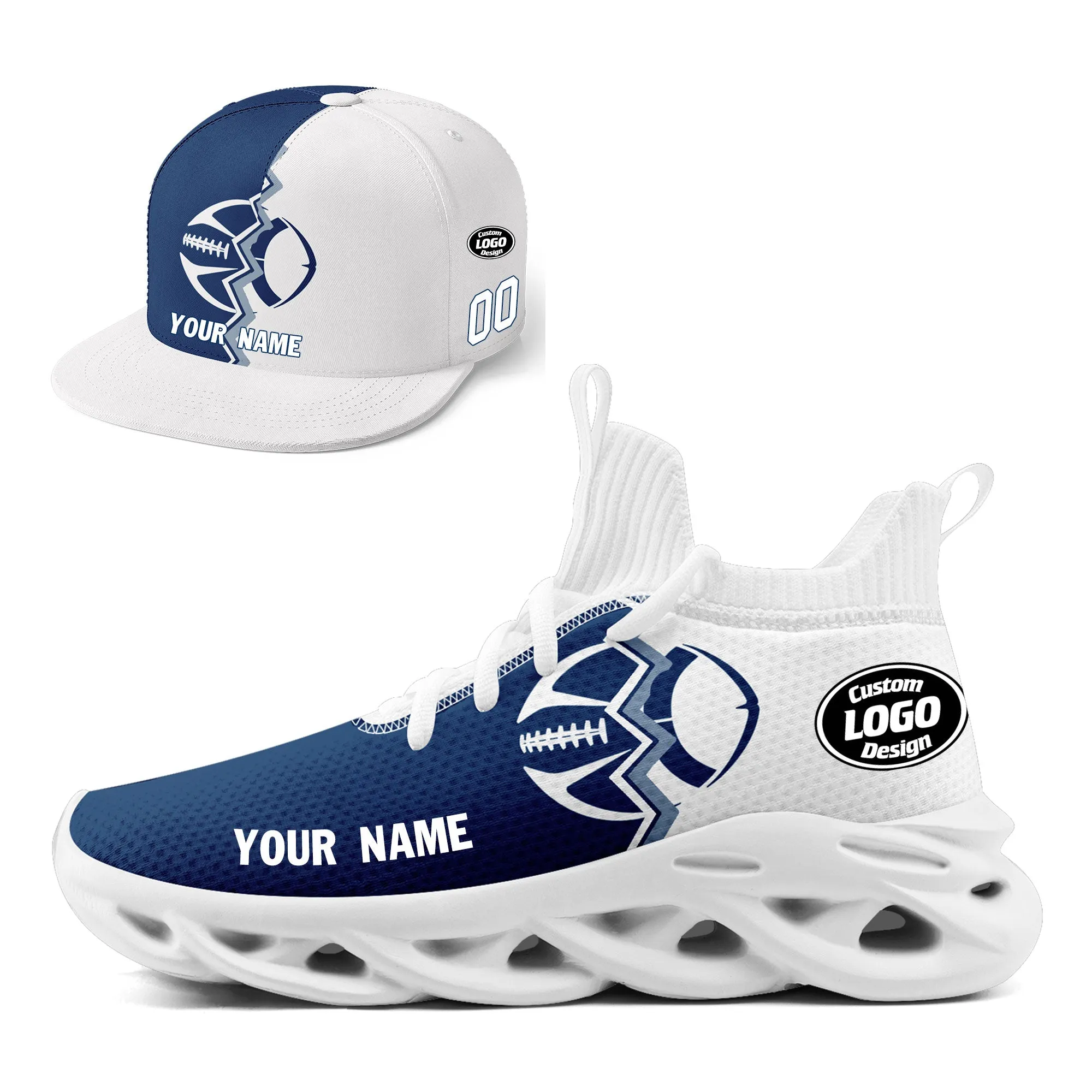 Custom Blue White Indiana MaxSoul Shoes and Hat Combo Offer Personalized Combo ZH-D028017-23