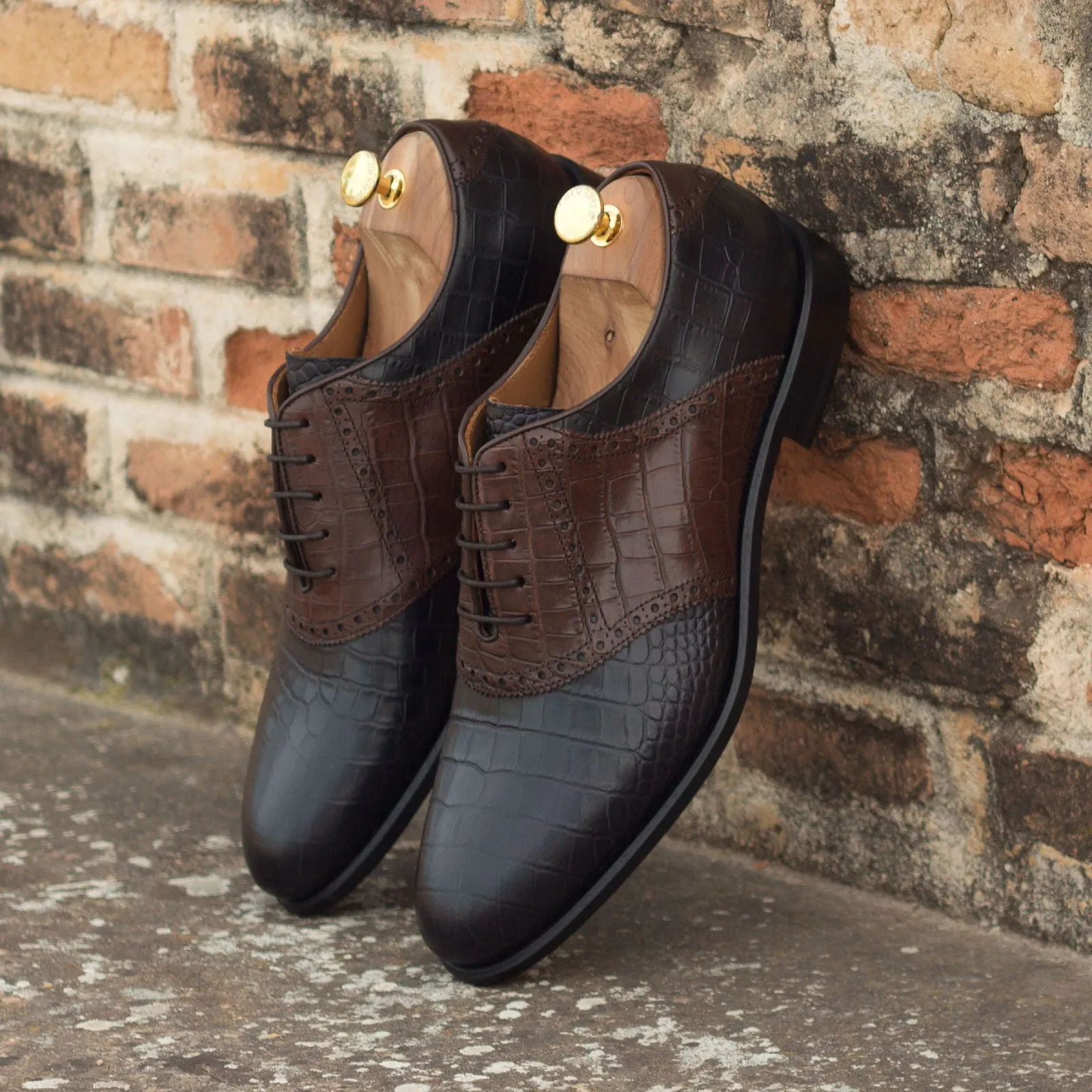 DapperFam Fabrizio in Black / Dark Brown / Dark Brown Men's Italian Leather Saddle