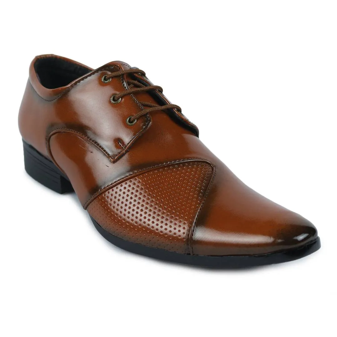 Designer Leatherette Premium Tan Brown Party Wear Lace-Up Derby Formal Shoes