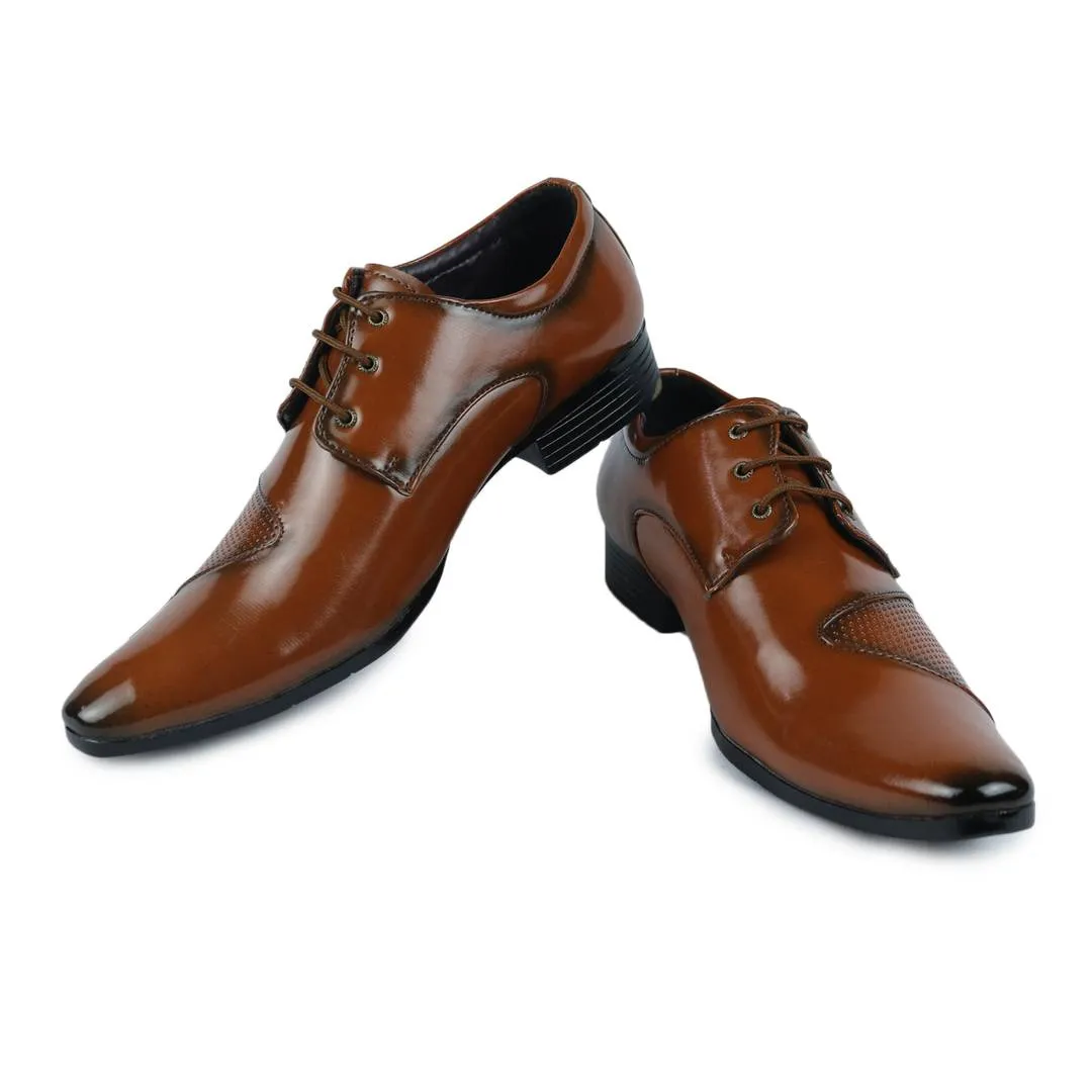 Designer Leatherette Premium Tan Brown Party Wear Lace-Up Derby Formal Shoes