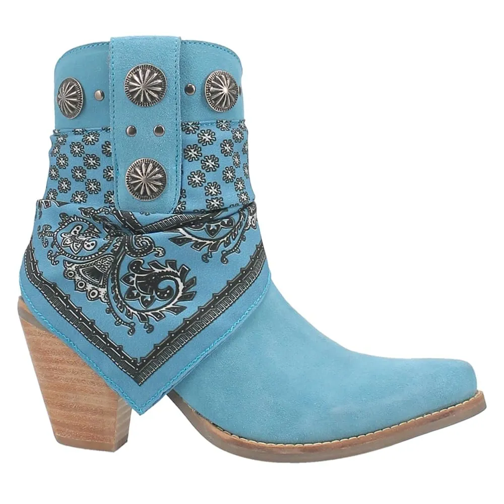 Dingo Women's Bandida Paisley Studded Round Toe Western Boots Ankle Mid Heel 2-3" -