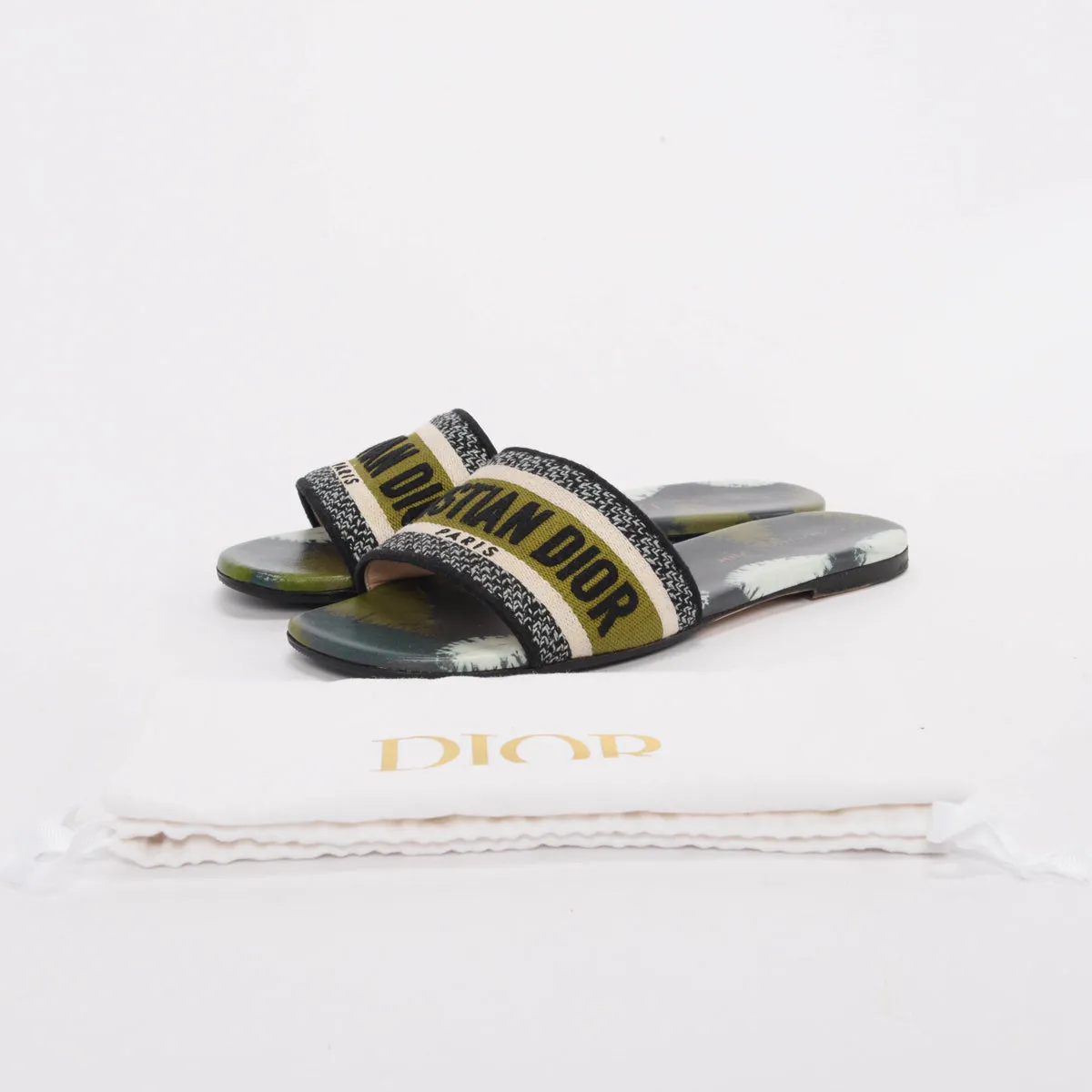 Dior Green Embroidered Canvas Dway Tie Dye Slides 36