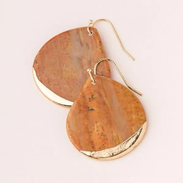 Dipped Teardrop Earring Petrified Wood/Gold