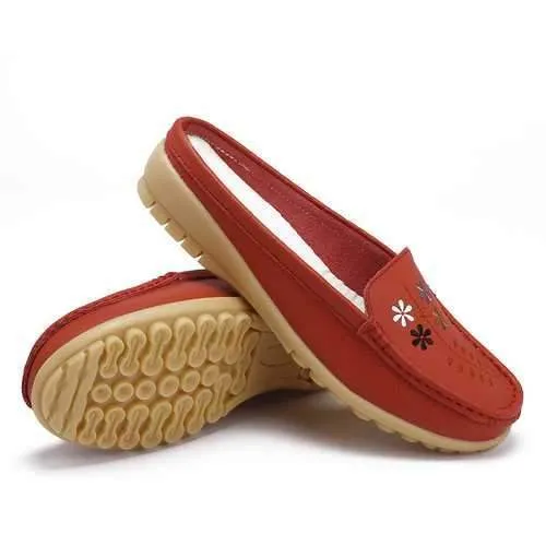 Embroidery Loafers Soft Flats Slip On Casual Shoes