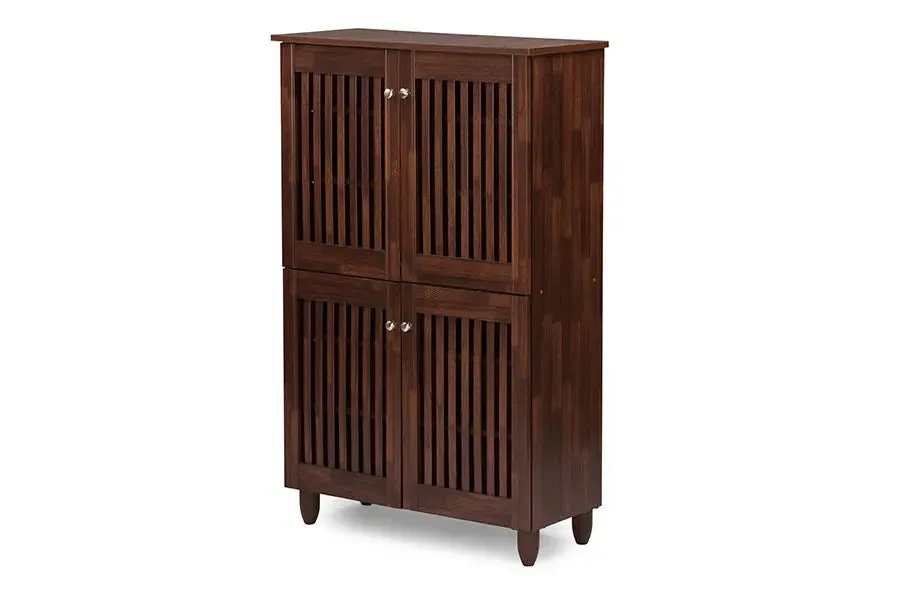 Fernanda 4-Door Oak Brown Wooden Entryway Shoes Storage Tall Cabinet