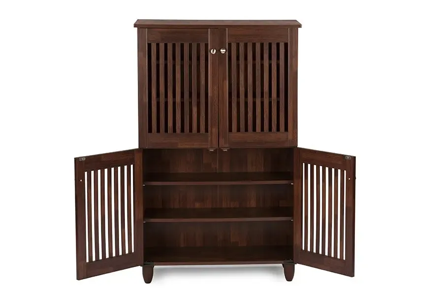 Fernanda 4-Door Oak Brown Wooden Entryway Shoes Storage Tall Cabinet