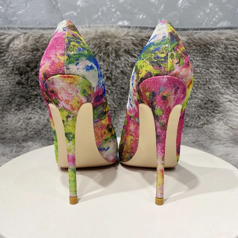 Floral Bling Pointed Toe High Heel Shoes