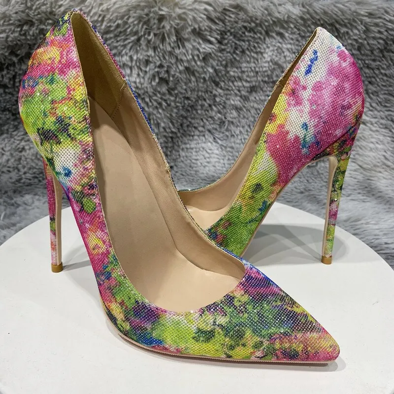 Floral Bling Pointed Toe High Heel Shoes