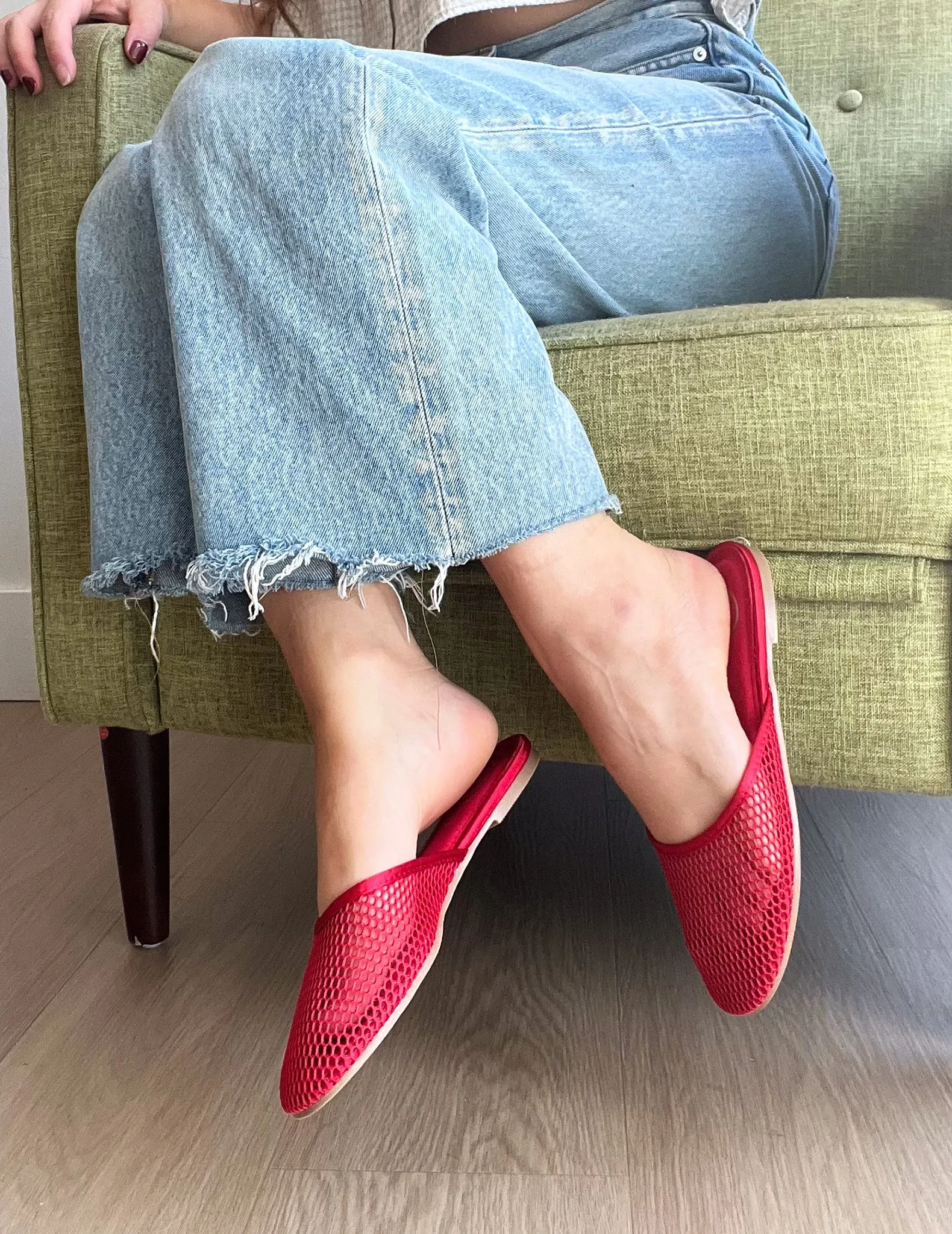 Francesca Red Mesh Slip-On Mules