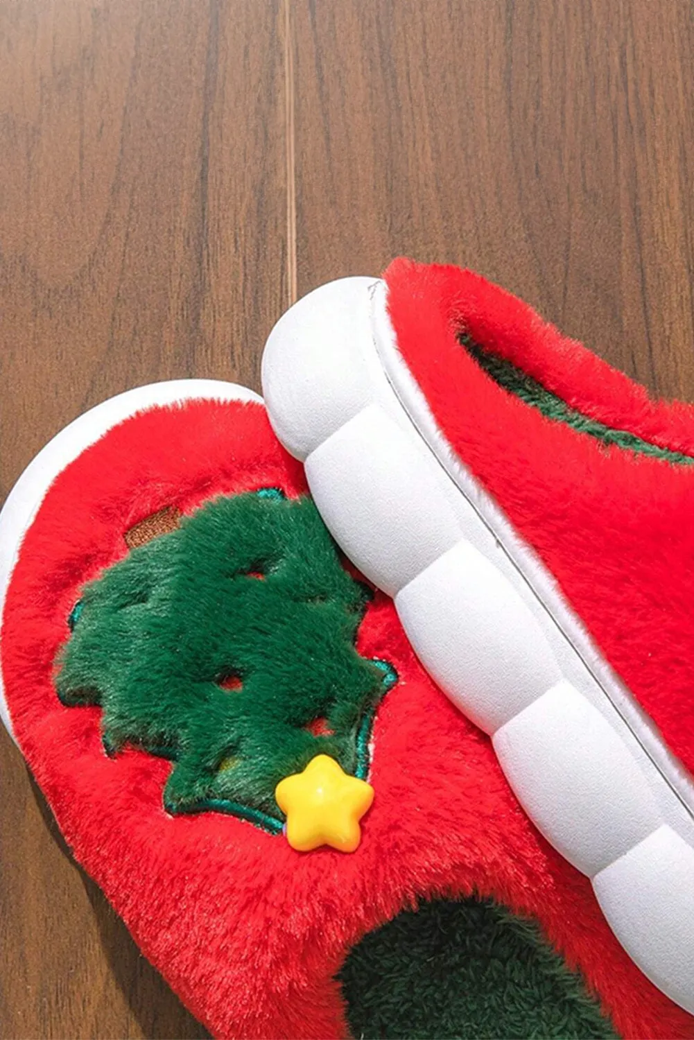 Furry House Slippers for Christmas Warm Soft Indoor Slippers Cute Elk Snowman Tree Winter Slides