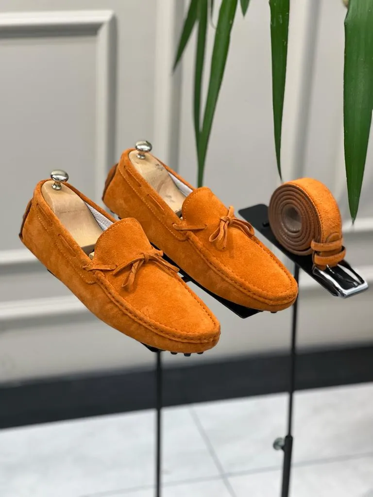 Giovanni Mannelli Rubber Sole Suede Leather Orange Loafer