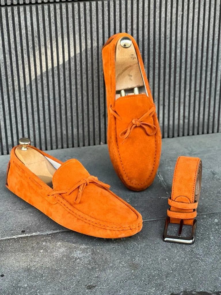 Giovanni Mannelli Rubber Sole Suede Leather Orange Loafer