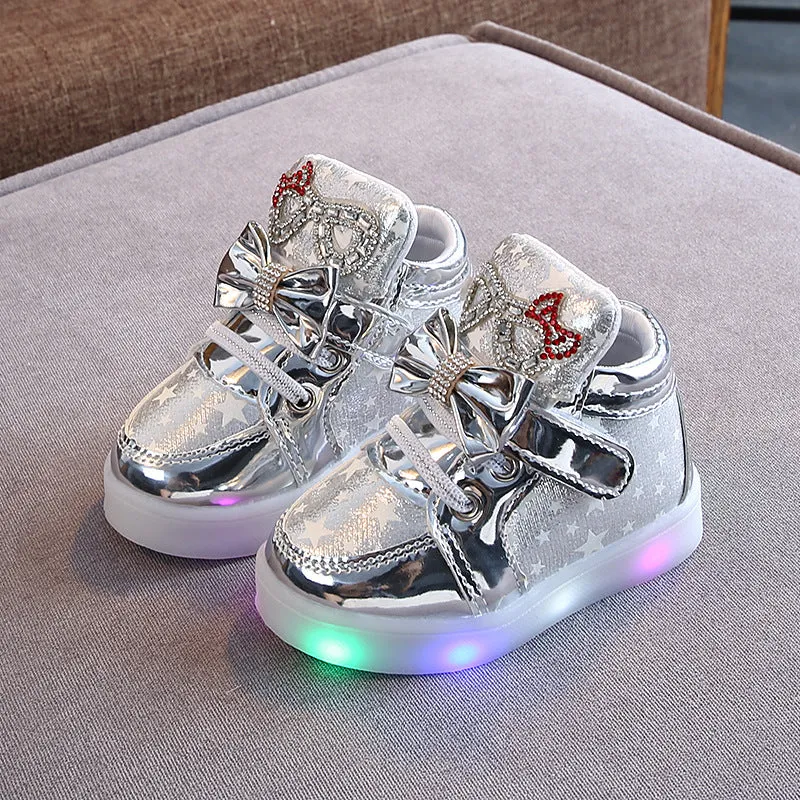 Girls Zhongbang LED Light Up Shoes with Stars Print and Rhinestones