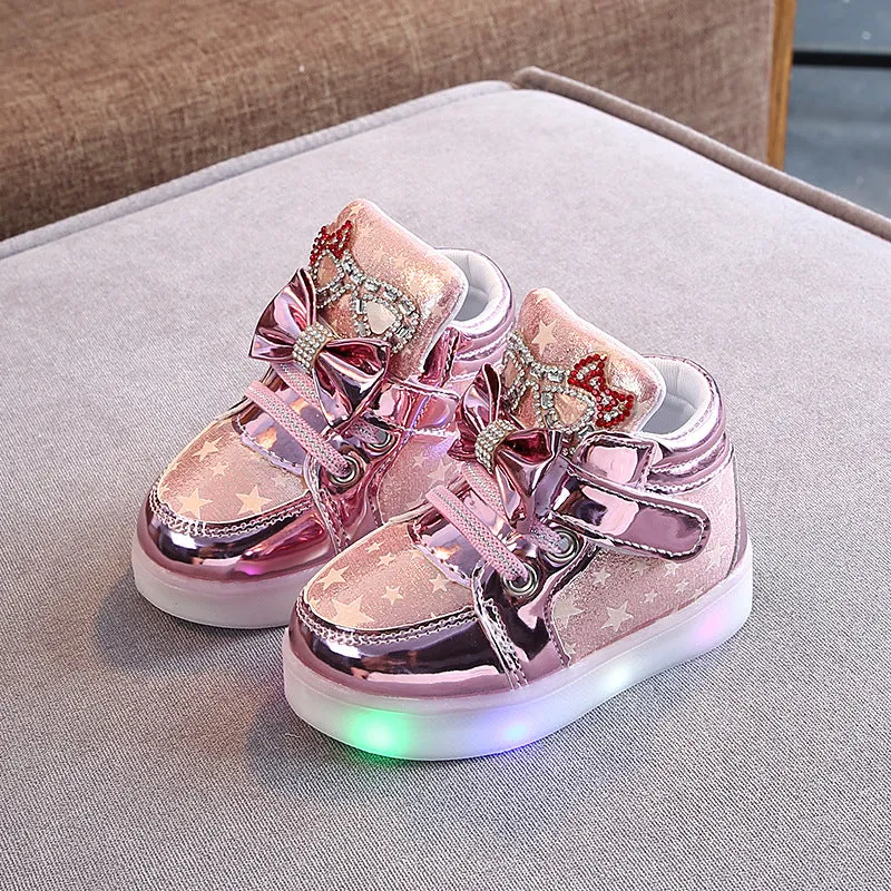 Girls Zhongbang LED Light Up Shoes with Stars Print and Rhinestones