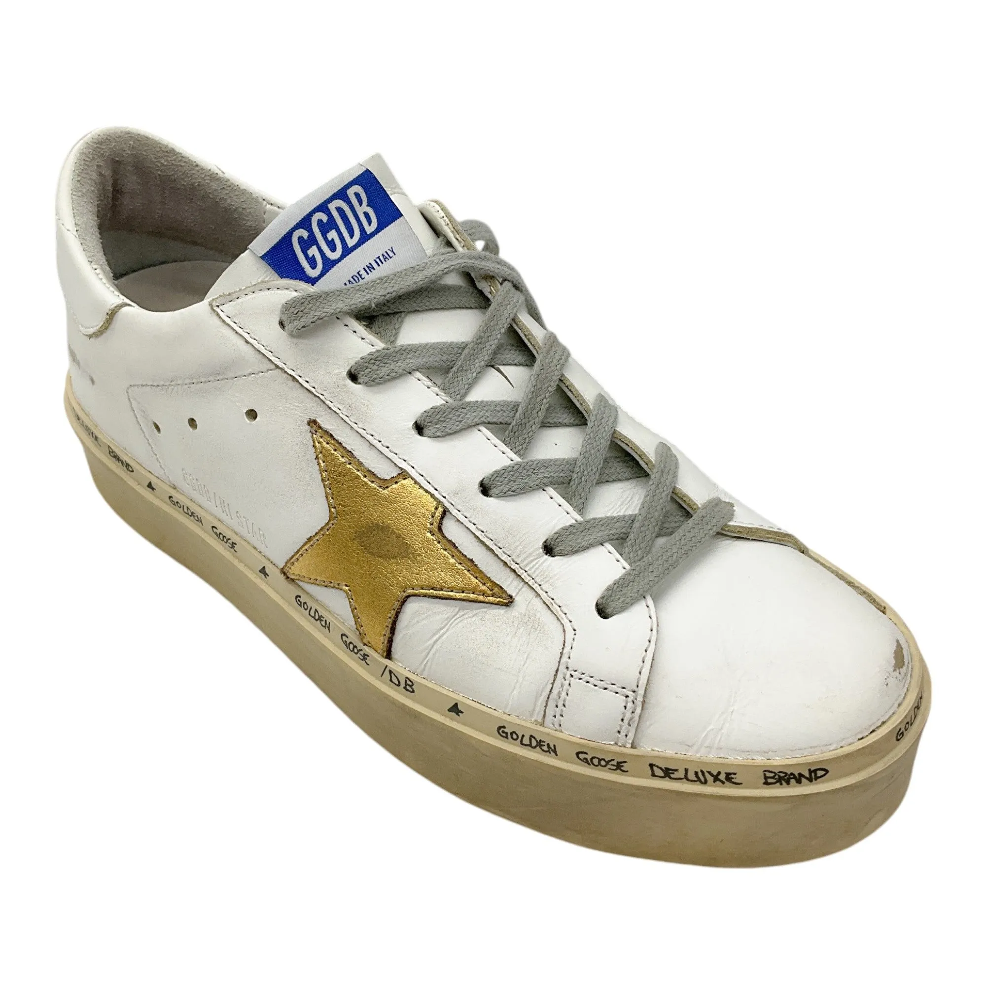 Golden Goose Deluxe Brand White / Gold Metallic Leather Hi Star Sneakers