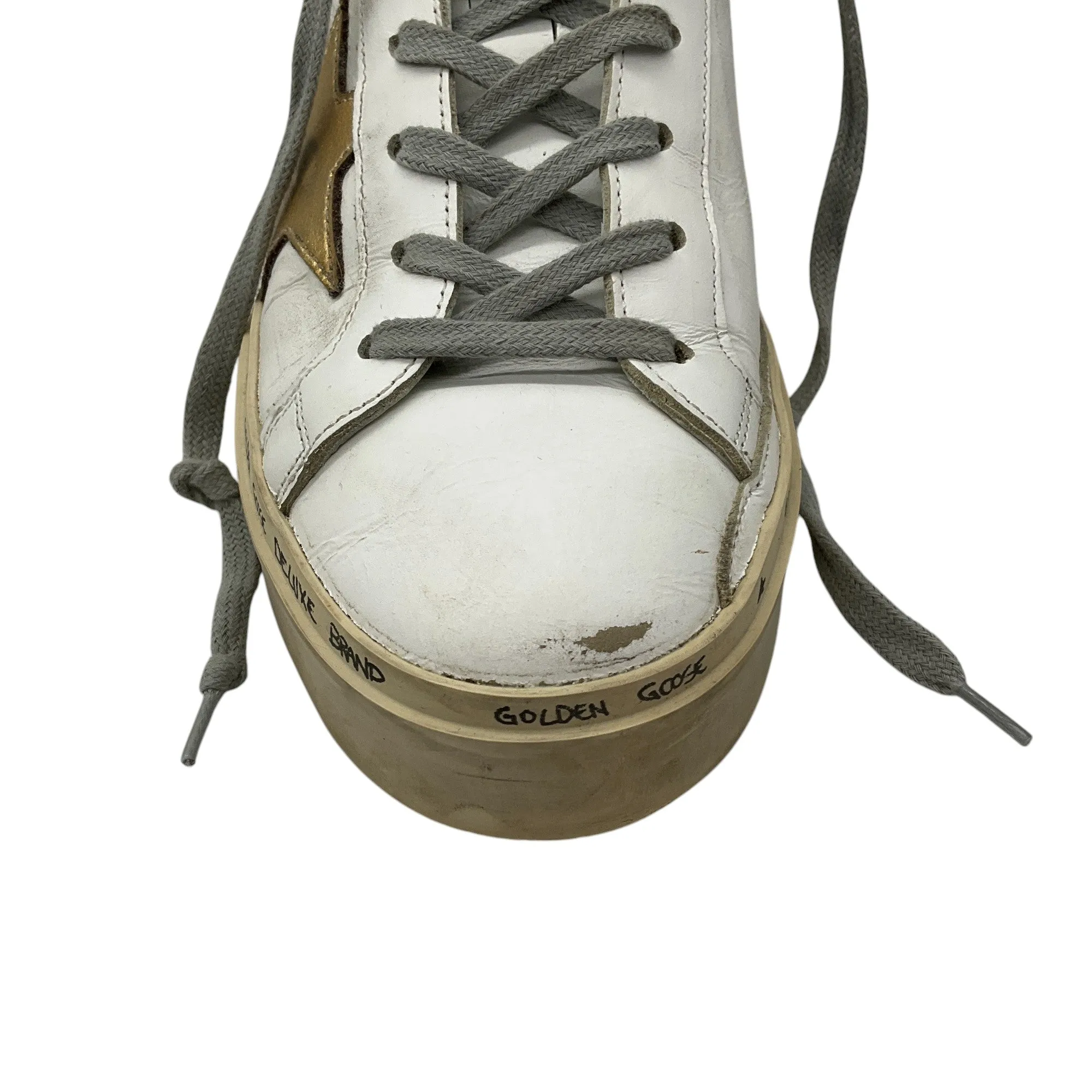 Golden Goose Deluxe Brand White / Gold Metallic Leather Hi Star Sneakers