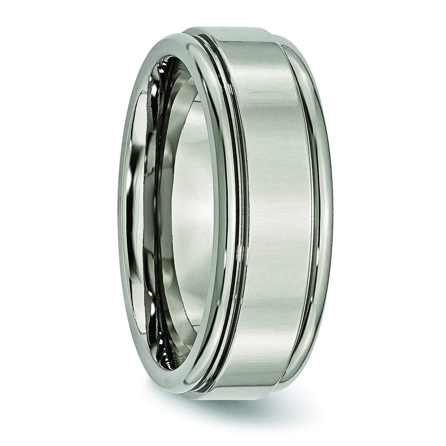 Grooved Edge Titanium Ring High Polish Finish 8mm