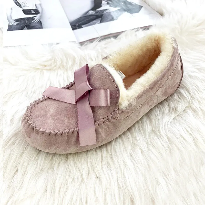 GRWG High Quality New Women Flats Genuine Leather Women Shoes Brand Driving Shoes Winter Natural Fur Wool Women Casual Shoes