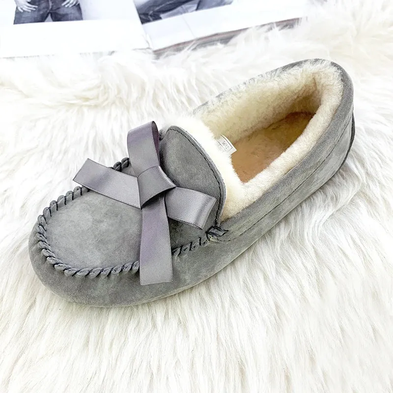 GRWG High Quality New Women Flats Genuine Leather Women Shoes Brand Driving Shoes Winter Natural Fur Wool Women Casual Shoes