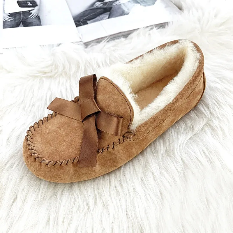 GRWG High Quality New Women Flats Genuine Leather Women Shoes Brand Driving Shoes Winter Natural Fur Wool Women Casual Shoes