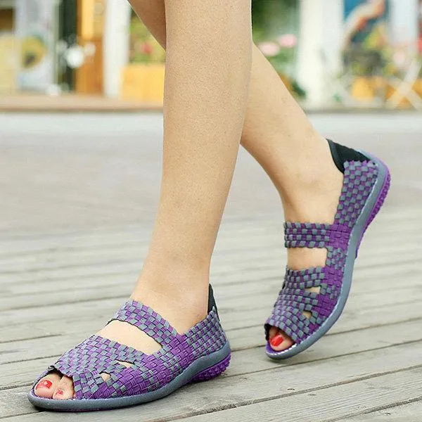 Handmade Knitting Hollow Out Breathable Peep Toe Slip On Platform Shake Shoes