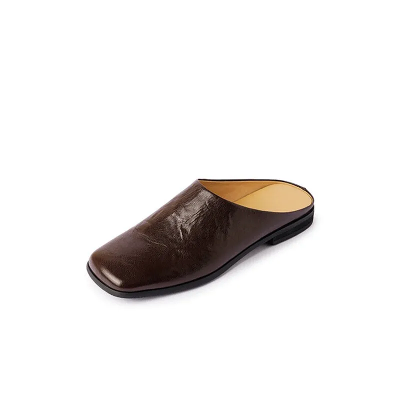 Handmade Leather Loafer Mules for Women Backless Loafers in Black/Brown