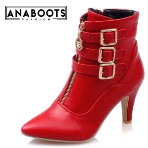 High heels buckles ankle short boots