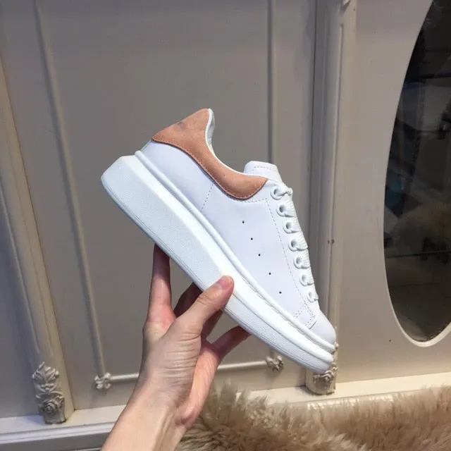 High Quality Women White Shoes Size 34-44 Spring Lovers Genuine Leather flats shoes Women White Casual Shoes Alaxander